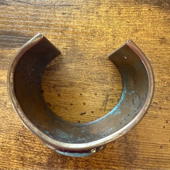 Unavailable-Vintage Faux Turquoise Cuff Bracelet Nickel Silver Tone Southwest - Picture 3 of 6